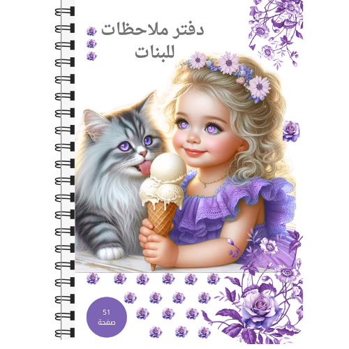 تصميم لطيف مع فتاة وقط – مفكرة مدرسية وأسبوعية